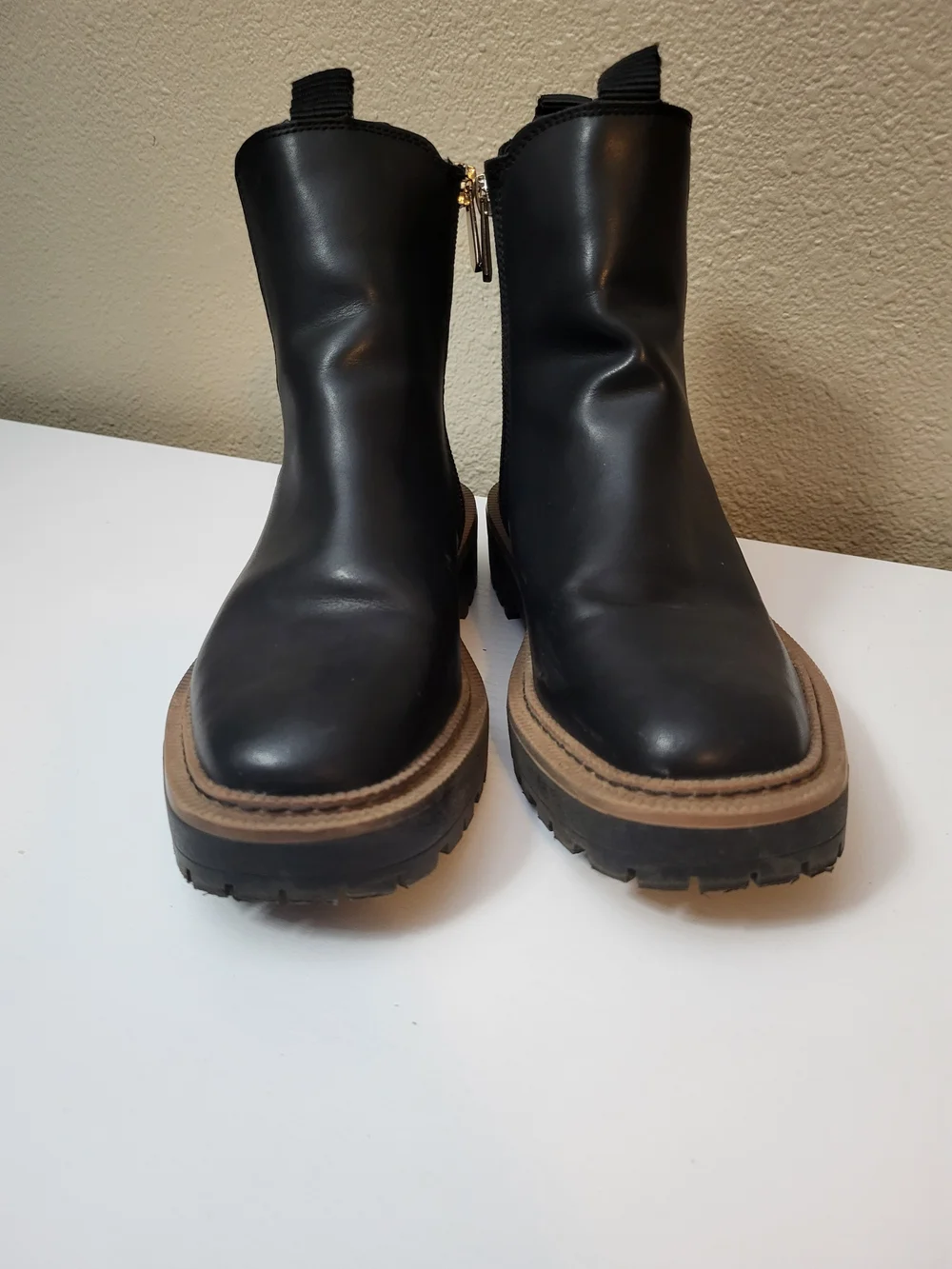 Sam Edelman Women Laguna Black Weatherproof Chelsea Leather Lug Boots size 4
